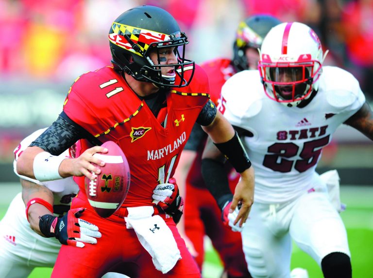 Nick Wass/AP
Maryland quarterback Perry Hills, who started the first seven games of the season, will miss the rest of the year after tearing his ACL during Saturday's loss to N.C. State.