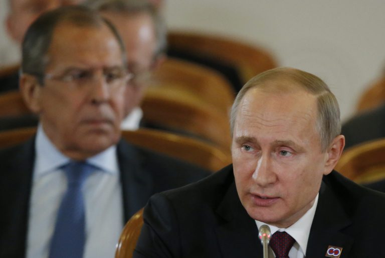 Russian officials on Tuesday denied any responsibility for the leak of documents. (Sergei Karpukhin/Pool Photo via AP)