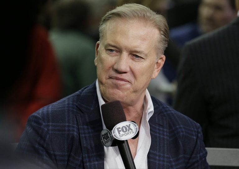 Denver Broncos executive vice president of football operations John Elway answers a question during media day for the NFL Super Bowl XLVIII football game Tuesday, Jan. 28, 2014, in Newark, N.J. (AP Photo/Charlie Riedel)