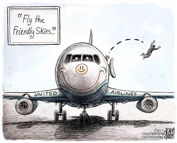 Editorial cartoon: Fly the friendly skies