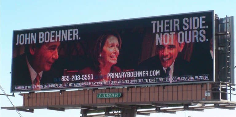 A billboard paid for by the Tea Party Leadership Fund in House Speaker John Boehner's district.