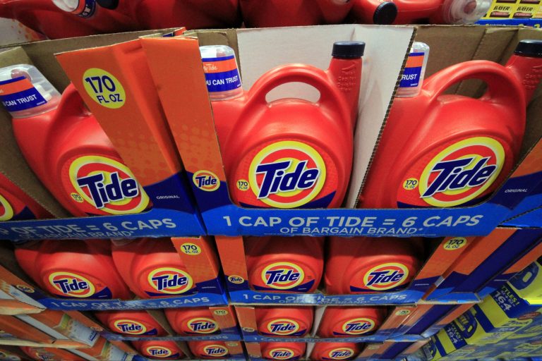 FILE - In this Tuesday, Jan. 21, 2014, file photo, Tide detergent is displayed at a Costco store in Robinson Township, Pa. Proctor & Gamble reports quarterly earnings on Friday, Jan. 24, 2014.(AP Photo/Gene J. Puskar)