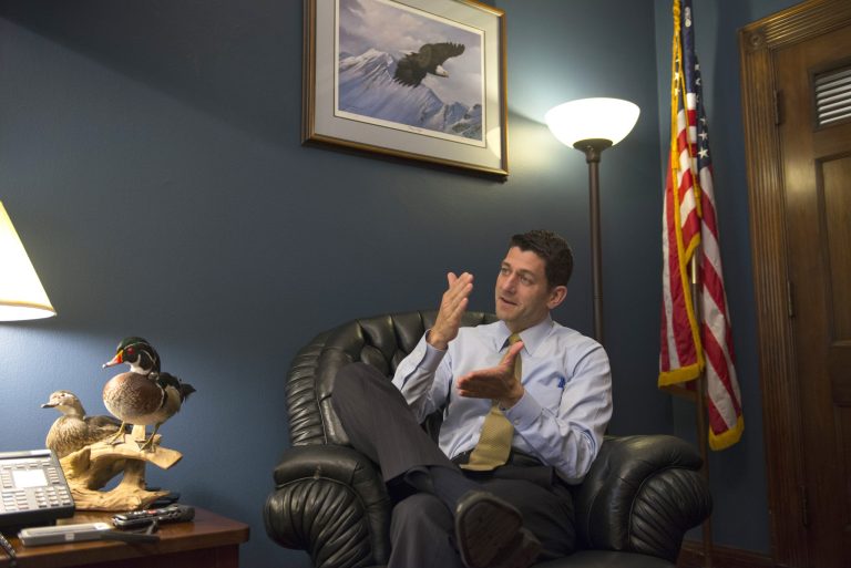 In this photo taken June 9, 2015, House Ways and Means Committee Chairman Paul Ryan, R-Wis., answers questions during an interview with the Associated Press in his office on Capitol Hill in Washington. (AP Photo/Molly Riley)