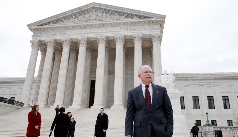 Illinois government employee Mark Janus has challenged an Illinois law that allows unions representing government employees to collect fees from workers who choose not to join. (AP Photo/Jacquelyn Martin)