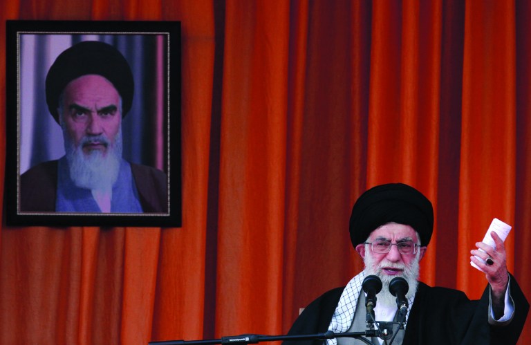 In this photo released by an official website of the Iranian supreme leader's office, Iranian supreme leader Ayatollah Ali Khamenei, speaks at a public gathering on his tour to the northeastern city of Bojnourd, Iran, Wednesday, Oct. 10, 2012. Iran's top leader said Wednesday that European countries are 