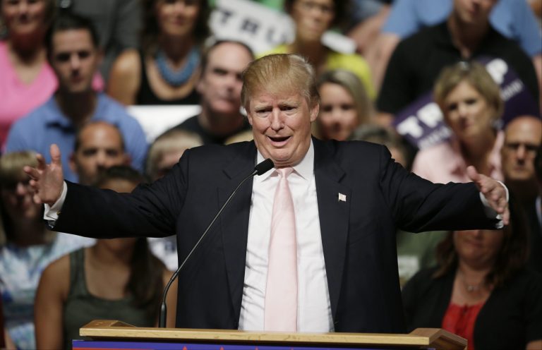 Republican presidential candidate Donald Trump speaks at a rally and picnic in Iowa. (AP Photo/Charlie Neibergall)