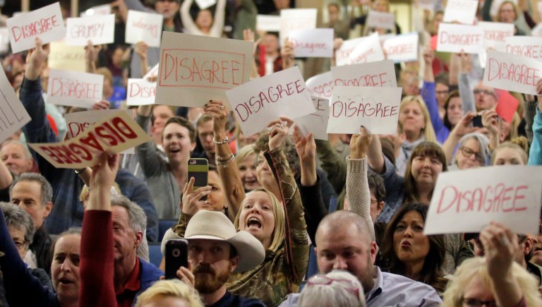 Footage from the Chaffetz town hall is remarkably similar to footage that frequently went viral in 2009. (AP Photo/Rick Bowmer)