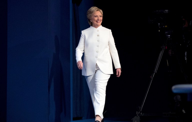 ABC News decided to find a hidden meaning in Clinton's choice of white. (AP Photo/Andrew Harnik)