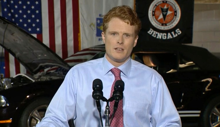 Rep. Joe Kennedy III delivers the Democratic response to President Trump's State of the Union address, at Diman Regional Vocational Technical High School in Fall River, Mass. Kennedy, 37, a three-term congressman and grandson of former Attorney General Robert F. Kennedy, outlined a Democratic vision that he said promises a 