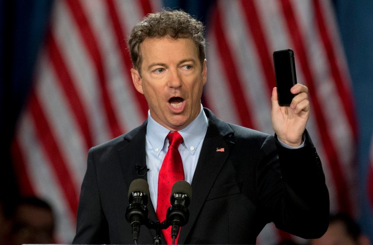 Sen. Rand Paul, a candidate for president, stood on the floor and spoke at length about his opposition to NSA spying. (AP Photo/Carolyn Kaster, File)
