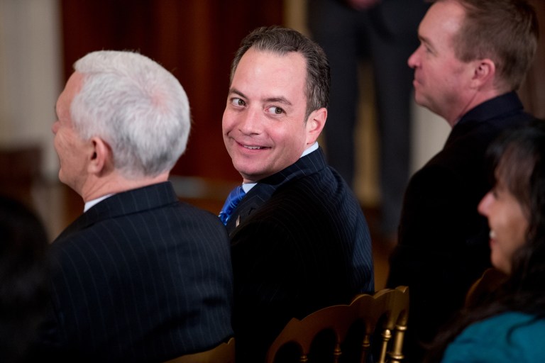 Bannon joins White House effort to counter reports Trump dissatisfied with Priebus. (AP Photo/Andrew Harnik)