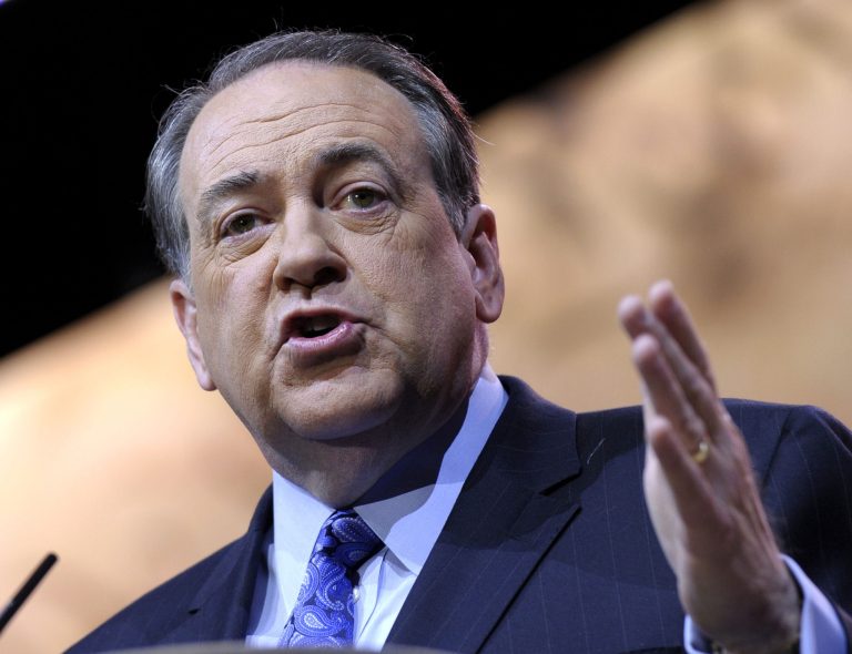This March 7, 2014, file photo shows former Arkansas Gov. Mike Huckabee speaking at the Conservative Political Action Committee annual conference in National Harbor, Md. (AP Photo/Susan Walsh, File)