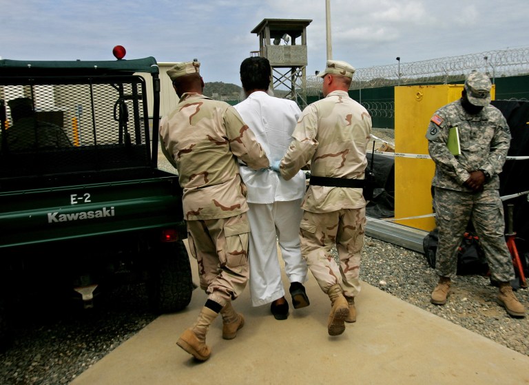 Despite the White House effort to downplay the report, it will likely give more fodder for GOP critics of President Obama's plan to release detainees to countries who agree to take them, and eventually shutter the Guantanamo Bay prison. (AP Photo/Brennan Linsley, File)