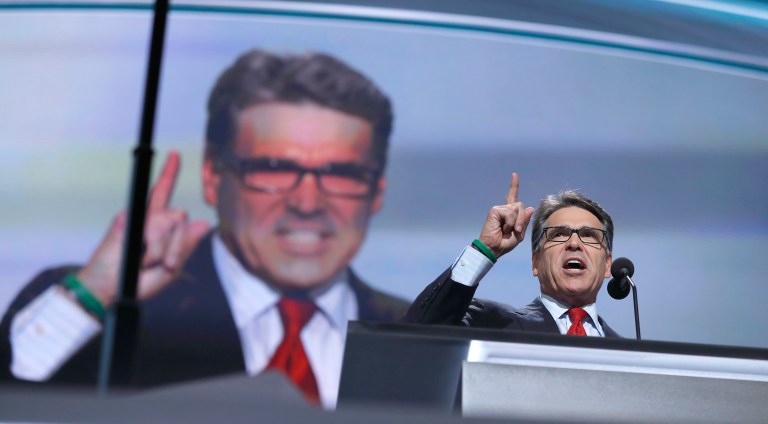 Democrats in the Senate raised the alarm bell just before President-elect Trump officially nominated Rick Perry, who has said that the science on climate change is not settled. (AP Photo/Carolyn Kaster)