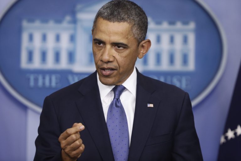   President Barack Obama speaks to reporters in the Brady Press Briefing Room at the White House in Washington after meeting with Congressional leaders regarding the fiscal cliff, Friday, Dec. 28, 2012. (AP Photo/Charles Dharapak)  