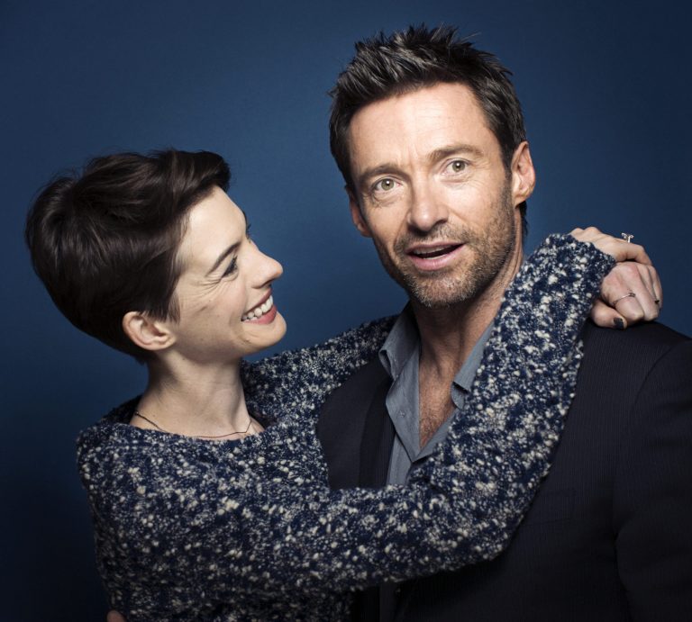   This Dec. 2, 2012 photo shows actors Anne Hathaway, left, and Hugh Jackman in New York. Hathaway portrays Fantine and Jackman portrays Jean Valjean in the film adaptation of the Victor Hugo novel, 