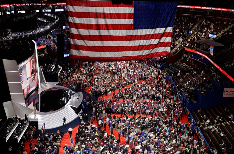Delegates gather during first day of the Republican National Convention in Cleveland. (AP Photo/John Locher)