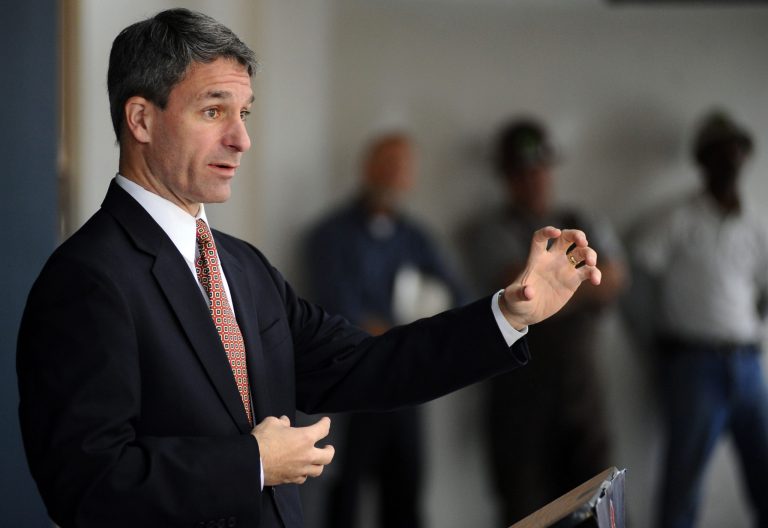 Virginia Attorney General and gubernatorial candidate Ken Cuccinelli speaks at the Birthplace of Country Music Museum on Thursday, Oct. 31, 2013, in Bristol, Va. (AP Photo/The Bristol Herald-Courier, Andre Teague)