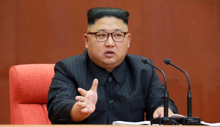 This 2017 photo distributed by the North Korean government shows North Korean leader Kim Jong Un speaking during a meeting of the central committee of the Workers' Party of Korea in Pyongyang. A North Korean editorial this week said, 