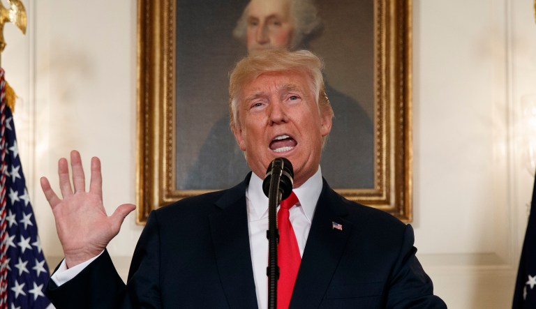 President Trump speaks about the deadly white nationalist rally in Charlottesville, Va., (AP Photo/Evan Vucci)