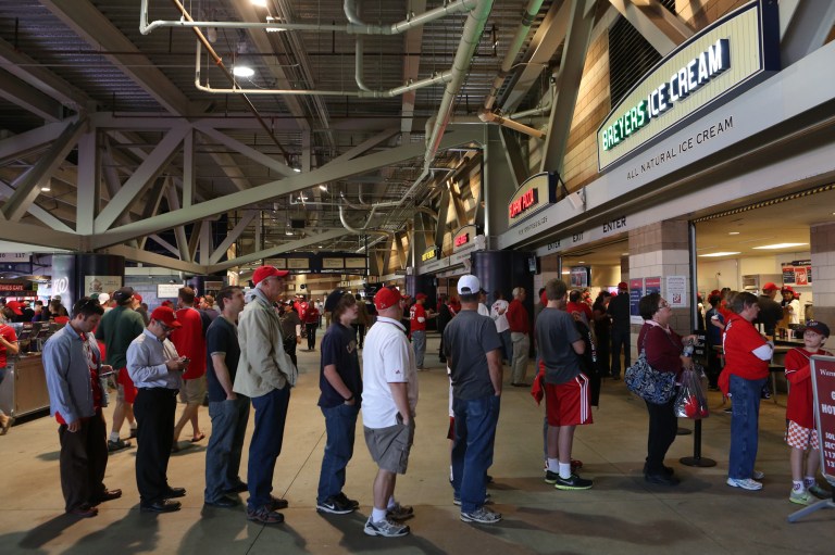 Nationals fans line up for food during the first home game in the National League Division Series, against the St Louis Cardinals, on Oct. 10. (Graeme Jennings/Examiner)