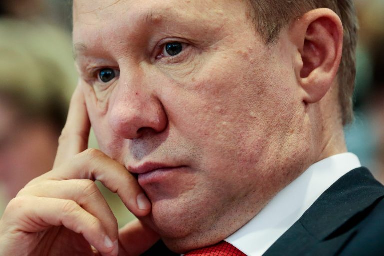 Alexey Miller, CEO of the Russian energy supplier Gazprom, listens during  a press conference as part of a meeting of the European Union energy commissioner Guenther Oettinger   Russia's energy minister Alexander Novak and Ukraine's energy minister Yuri Prodan in Berlin, Friday, May 30, 2014. (AP Photo/Markus Schreiber)