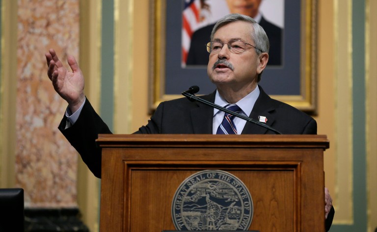 Iowa Gov. Terry Branstad thinks Trump will win his state thanks to Trump's VP choice, Indiana Gov. Mike Pence. (AP Photo/Charlie Neibergall)