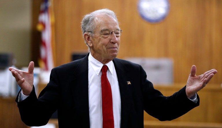 Senate Judiciary Committee Chairman Sen. Chuck Grassley this week asked the Justice Department to answer questions about allegations of political conflicts against Acting FBI Director Andrew McCabe. (AP Photo/Charlie Neibergall)