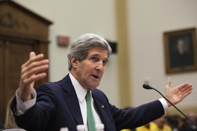 Secretary of State John Kerry noted to members of Congress that a new deal with Iran includes an assurance that the United States would not impose new sanctions during the six-month negotiating period. (Examiner/Graeme Jennings)