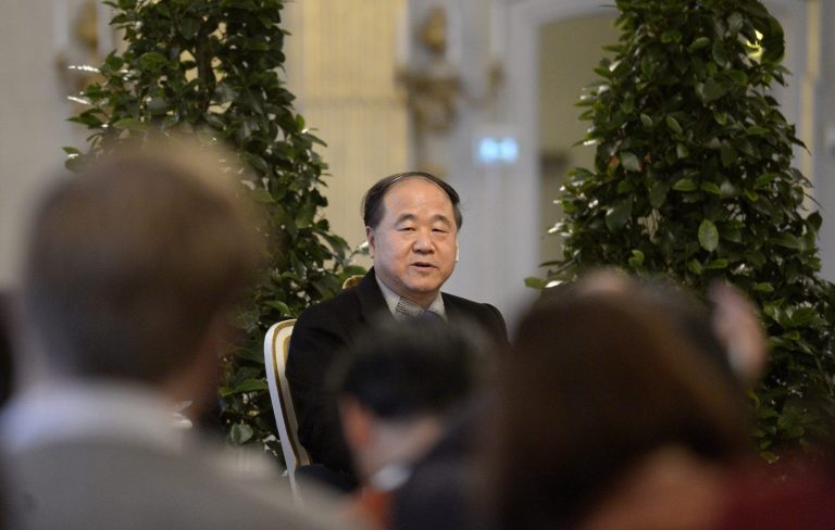   The 2012 Nobel Literature Prize laureate, Mo Yan of China speaks during a press conference Thursday Dec. 6, 2012 at the Royal Swedish Academy in Stockholm. The official prize giving ceremony takes place in Stockholm on Dec. 10. (AP Photo/Janerik Henriksson) SWEDEN OUT  