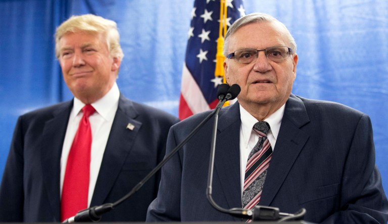 President Trump pardoned former Maricopa County Sheriff Joe Arpaio on Friday. Trump said that he specifically timed his controversial pardon of the former Arizona sheriff to capitalize on all the viewers tuned into storm coverage. (AP Photo/Mary Altaffer, File)