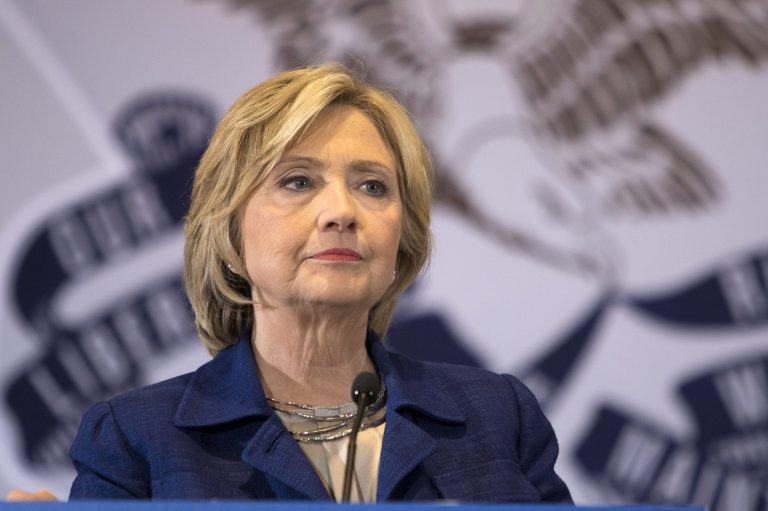 Democratic presidential candidate Hillary Clinton listens to a question from the media in Cedar Falls, Iowa. (AP Photo/Scott Morgan)