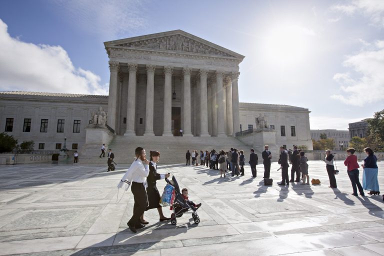 Visitors line up to enter the Supreme Court in Washington, Tuesday, Oct. 14, 2014, as the justices begin the second week of the new term. The landscape has changed very quickly for gay marriage in the U.S. Last week, the Supreme Court declined to hear appeals from several states seeking to retain their bans on same-sex marriage. The Oct. 6 move effectively legalized gay marriage in about 30 states and triggered a flurry of rulings and confusion in lower courts across the nation. (AP Photo/J. Scott Applewhite)