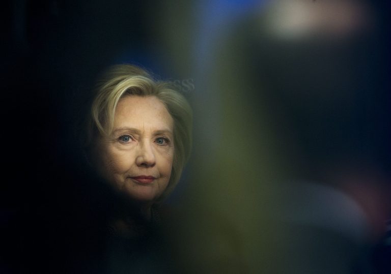Former Secretary of State Hillary Rodham Clinton, at an event hosted by the Center for American Progress (CAP) and the America Federation of State, County and Municipal Employees (AFSCME), in Washington, Monday, March 23, 2015. (AP Photo/Pablo Martinez Monsivais)