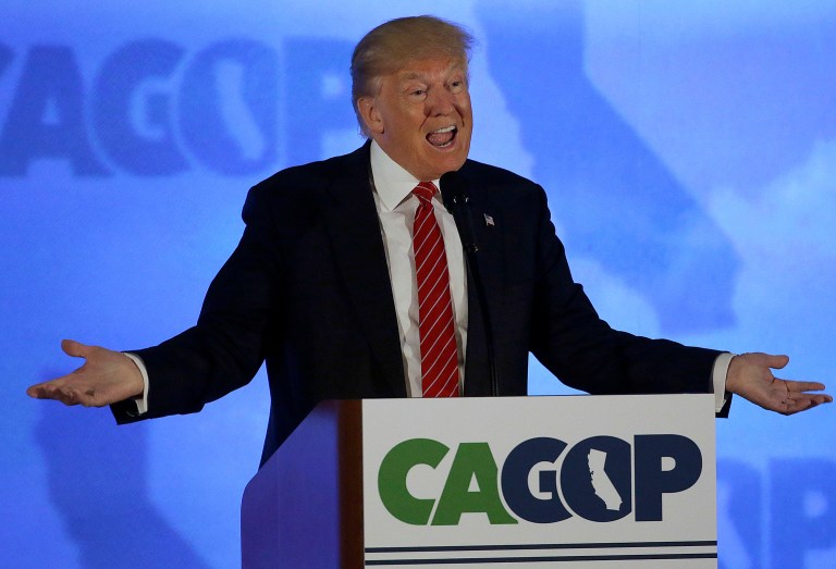 GOP presidential front-runner Donald Trump increased his lead over rival Republican candidate Ted Cruz among likely California primary voters to 34 points, according to a new poll. (AP Photo/Jeff Chiu)