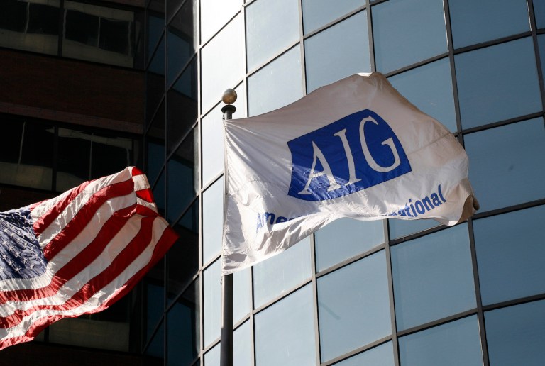 Three-judge panel says AIG investors lacked standing to sue for losses in the insurance company's bailout during the financial crisis. (AP Photo/Mark Lennihan)
