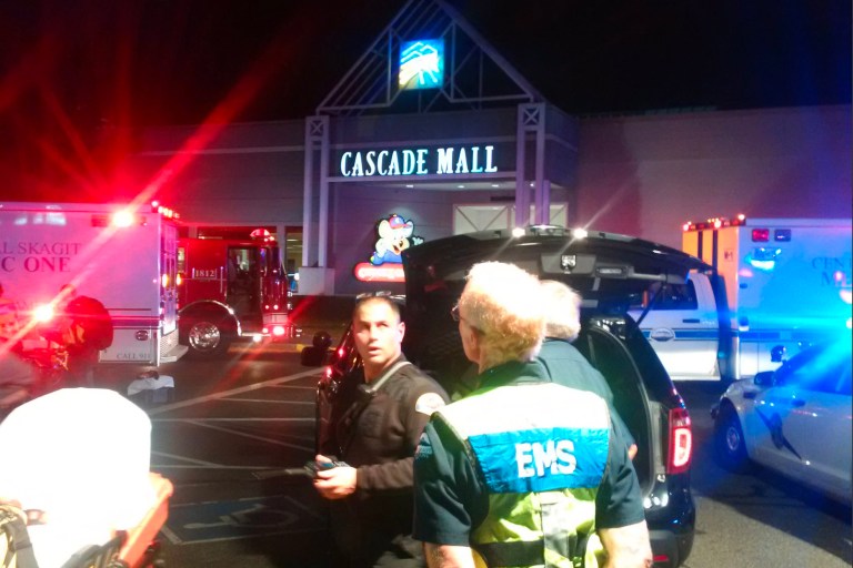 Washington State Police say multiple people have been fatally shot at a mall in Burlington, Wash., Friday evening. (Photo courtesy of Sgt. Mark Francis, via Twitter)