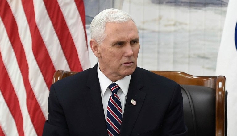 Vice President Mike Pence said he was unaware of the allegations against White House aide Rob Porter until he resigned Wednesday. (Korea Pool/Yonhap via AP)