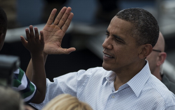 President Barack Obama works the rope line during a campaign stop in St. Petersburg College-Seminole Campus, Natural Habitat Park Field. (Getty Images)