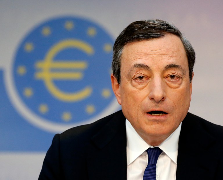 President of the European Central Bank Mario Draghi speaks during a news conference in Frankfurt, Germany, on Thursday following a meeting of the ECB governing council. (AP/Michael Probst)
