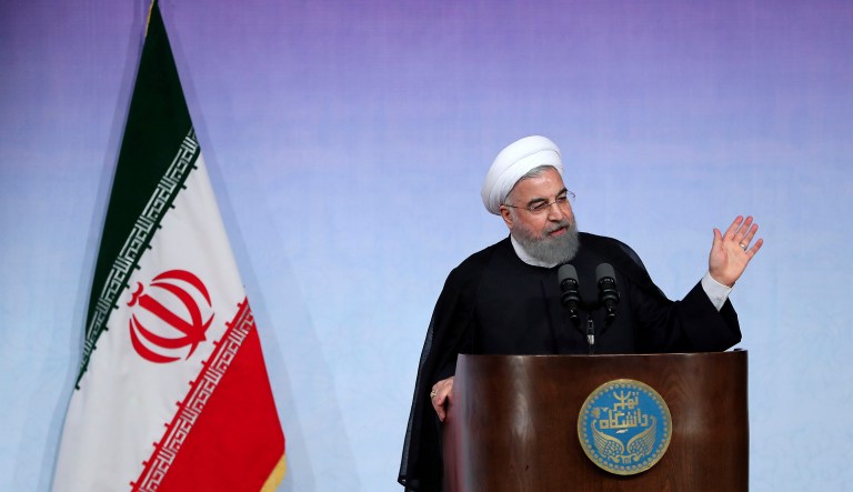 Iranian President Hassan Rouhani defended the embattled 2015 nuclear deal between his country, the U.S. and its allies, saying that President Trump could not reverse it. (Iranian Presidency Office via AP)