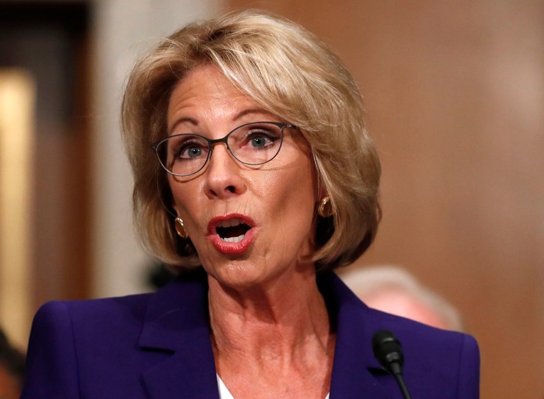Once the narrative about DeVos' statement on guns and grizzly bears in schools took hold, it stuck. (AP Photo/Carolyn Kaster, File)