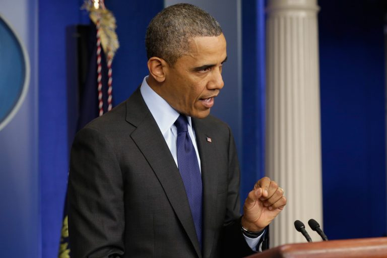 WASHINGTON, DC - APRIL 19:  U.S. President Barack Obama speaks from the White House about the capture of Dzhokhar A. Tsarnaev on April 19, 2013 in Washington, DC. (Photo by Win McNamee/Getty Images)
