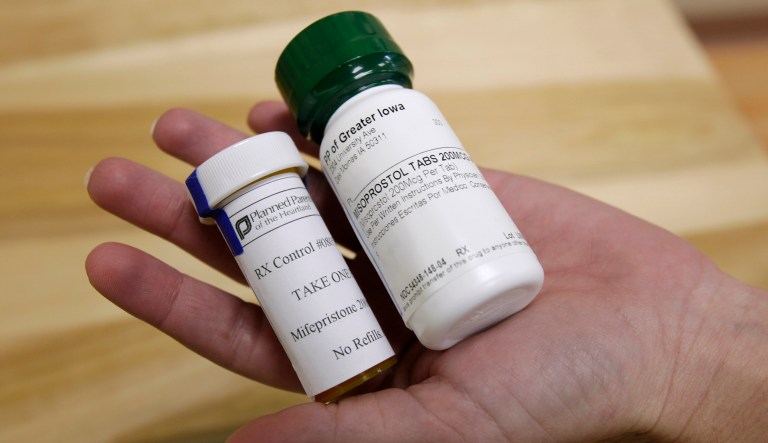 This Sept. 22, 2010 photo shows bottles of the abortion-inducing drug RU-486 in Des Moines, Iowa, which Planned Parenthood of the Heartland clinic doctors can remotely prescribe using a telemedicine terminal.
