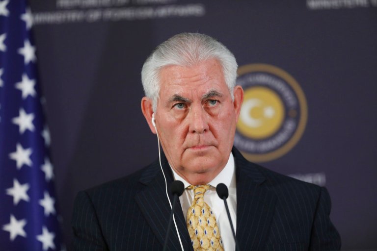 U.S. Secretary of State Rex Tillerson, listens during a joint news conference with Turkey's Foreign Minister Mevlut Cavusoglu, following their meeting in Ankara, Turkey, Friday, Feb. 16, 2018. The United States and Turkey pulled back from the brink of crisis on Friday, agreeing to normalize badly strained relations over Syria and other issues that had threatened the NATO allies' longstanding ties. (AP Photo/Burhan Ozbilici)