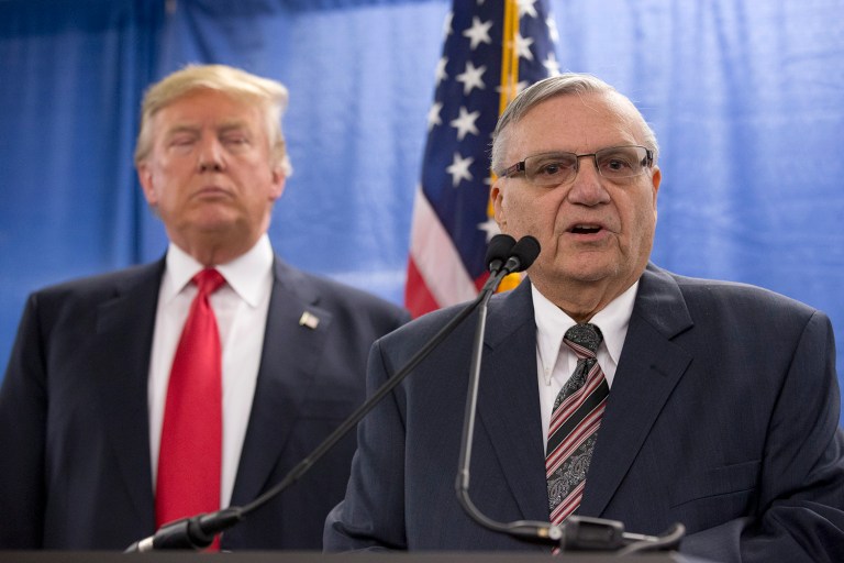 Arizona Sheriff Joe Arpaio will speak and provide the security for Donald Trump's Phoenix-area rally Saturday. (AP Photo/Mary Altaffer)