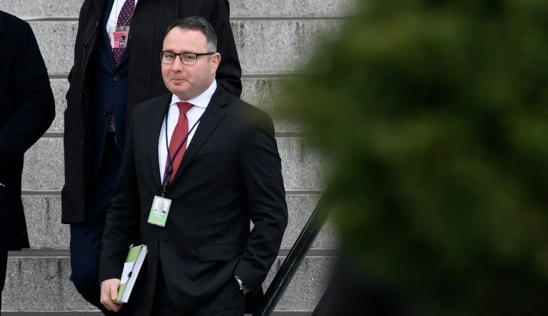 Army Lieutenant Colonel Alexander Vindman, a military officer at the National Security Council who testified during the impeachment hearings on Capitol Hill, walks down the steps of the Eisenhower Executive Office Building on the White House complex in Washington, Monday, Jan. 27, 2020. 