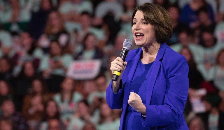 Democratic presidential candidate Sen. Amy Klobuchar, D-Minn., speaks during the McIntyre-Shaheen 100 Club Dinner, Saturday, Feb. 8, 2020, in Manchester, N.H.