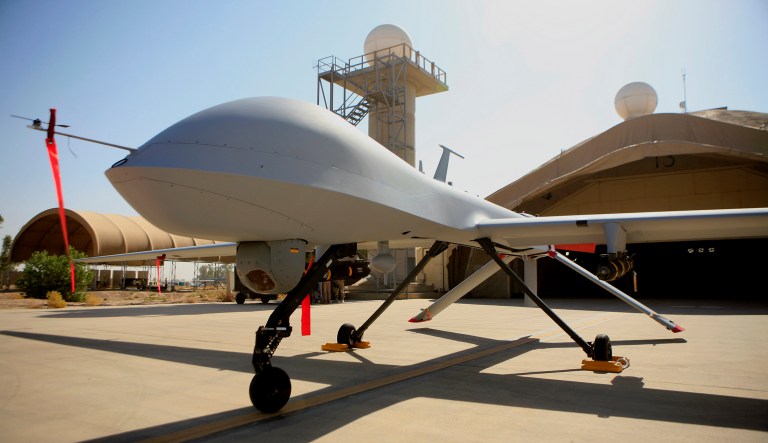 In this Thursday, June 21, 2007, file photo, an MQ-4 Predator controlled by the 46th Expeditionary Reconnaissance Squadron stands on the tarmac at Balad Air Base, 50 miles north of Baghdad, Iraq.