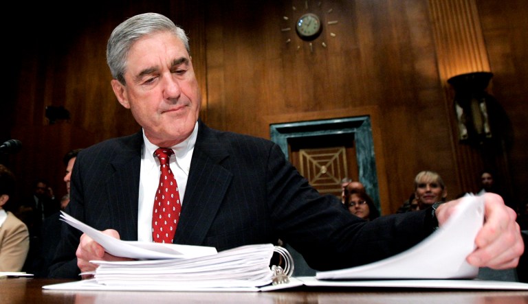 Robert Mueller prepares for a hearing in D.C.